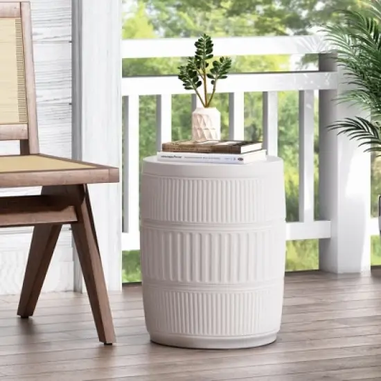 Syemin Patio End Tables, Stylish End Tables for Indoor and Outdoor Use, Ideal for Gardens, Backyard, Special Design, Off White, 15"*15"*18.5" image {5}