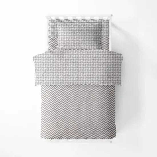 Bacati - Houndstooth/Herringbone Gray Unisex Muslin 4 pc Toddler Bedding Set image {2}