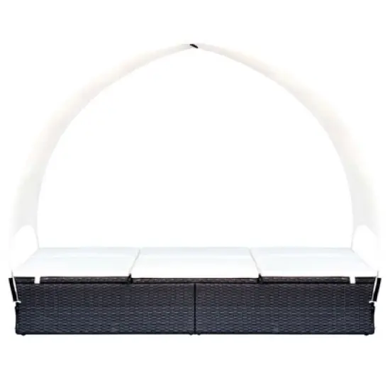 vidaXL Double Sun Lounger Patio Rattan Daybed with Adjustable Canopy, Polyester Cushions, Black image {6}