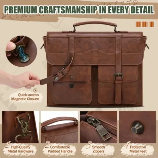 Mens Messenger Bag  Vintage Leather Laptop Briefcase Satchel Computer Shoulder Bag image {5}