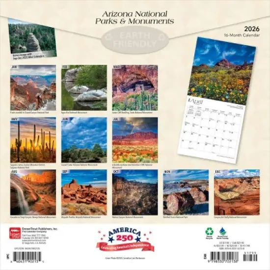 BrownTrout Arizona National Parks and Monuments 2026 12"x24" Hanging Square Wall Calendar Plastic-Free image {1}