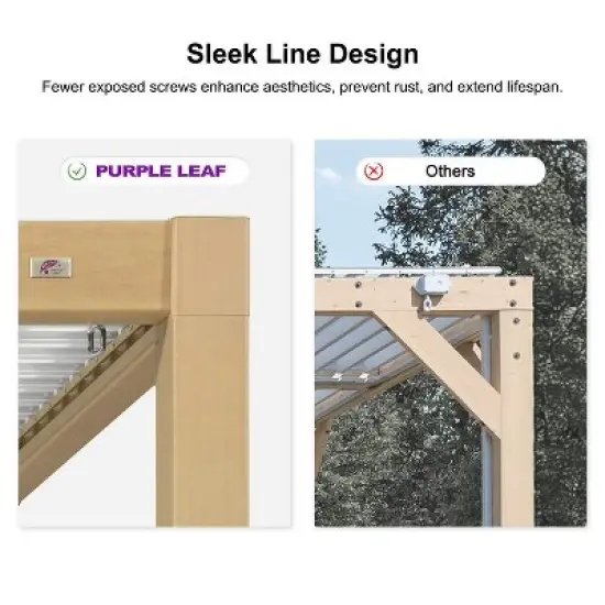 PURPLE LEAF Louvered Pergola Outdoor Aluminum Pergola with White Adjustable Rainproof Roof Wood Grain Frame Hardtop Gazebo for Patio Deck Garden image {6}