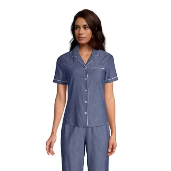 Lands' End Women's Short Sleeve Cotton Poplin Pajama Shirt image {5}
