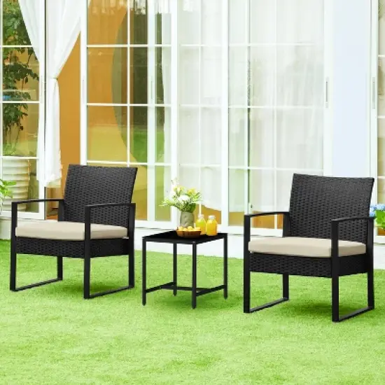 Yaheetech 3 Piece Patio Set Modern PE Bistro Furniture Conversation Sets image {1}