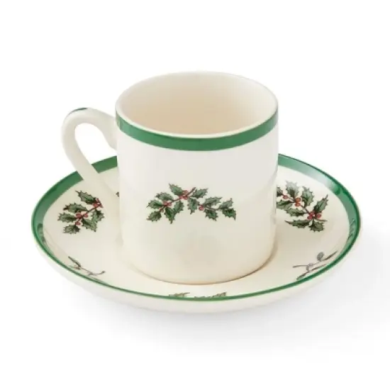 Spode Christmas Tree Espresso Cup & Saucer Set (Set of 4) - Festive 3 Ounce Coffee Mugs with Saucers, Fine Earthenware - Dishwasher & Microwave Safe image {4}
