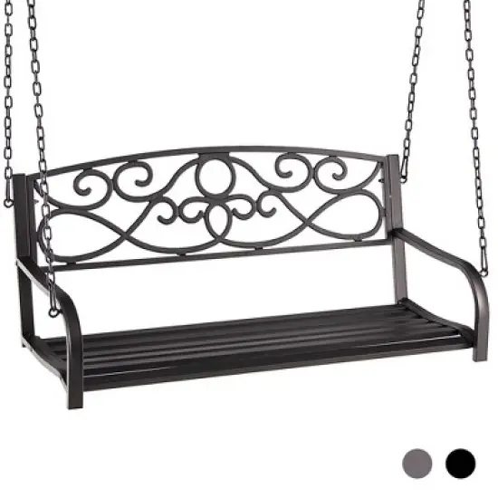 Tangkula Patio Hanging Porch Swing Outdoor 2-Person Metal Swing Bench Chair w/ Chains image {9}