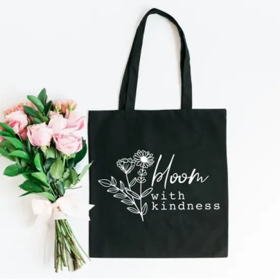 City Creek Prints Bloom With Kindness Wildflower Canvas Tote Bag - 15x16 - Black image {1}