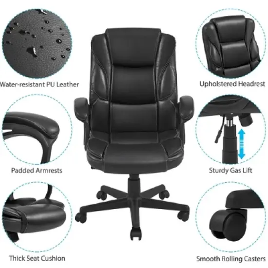 Yaheetech PU Leather Height Adjustable Office Chair with High Back,Black image {3}