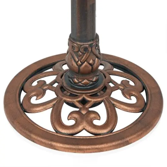 Alpine Corporation 28" Pedestal Bird Bath With Scrollwork Base & Ground Stake Bronze image {3}