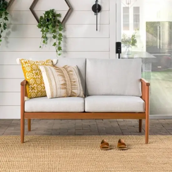 Saracina Home Modern Boho Eucalyptus Spindle Outdoor Bench with Cushions
 image {2}