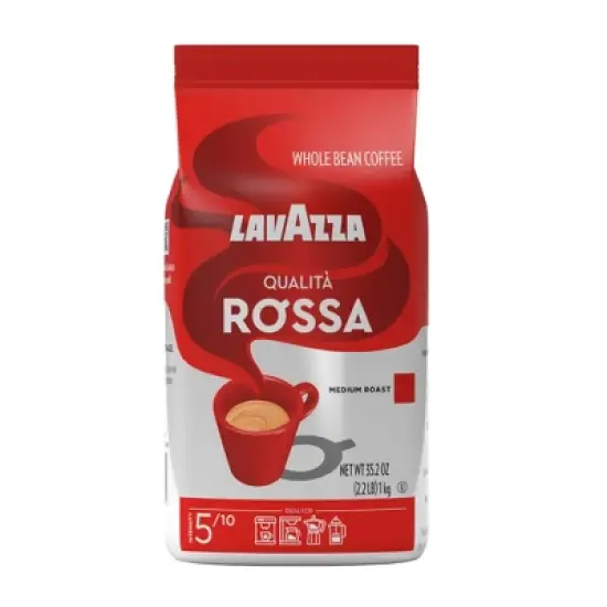 Lavazza Qualit&agrave; Rossa Whole Bean Coffee, Medium Roast, Arabica and Robusta Blend, 2.2 lb Bag (Pack of 6) image {5}