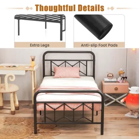 Costway Twin/Full/Queen/King Size Bed Frame Mattress Foundation with Headboard 12.5" Under-bed Storage Black image {8}