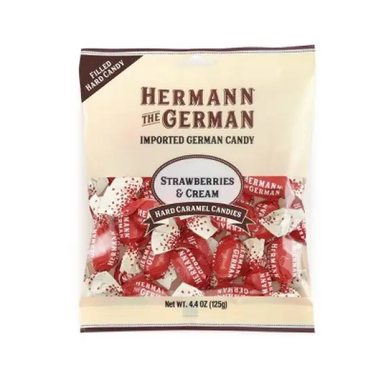 Hermann the German Hard Caramel Candy STRAWBERRY & CREAM Filled 4.4 oz. (Pack of 2) image {1}