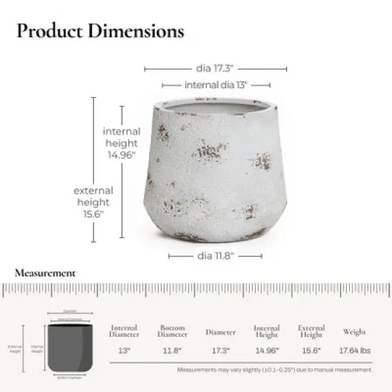 LuxenHome Rustic Planter &ndash; Off-White Round MgO Pot with Brown Accents & Plug image {2}