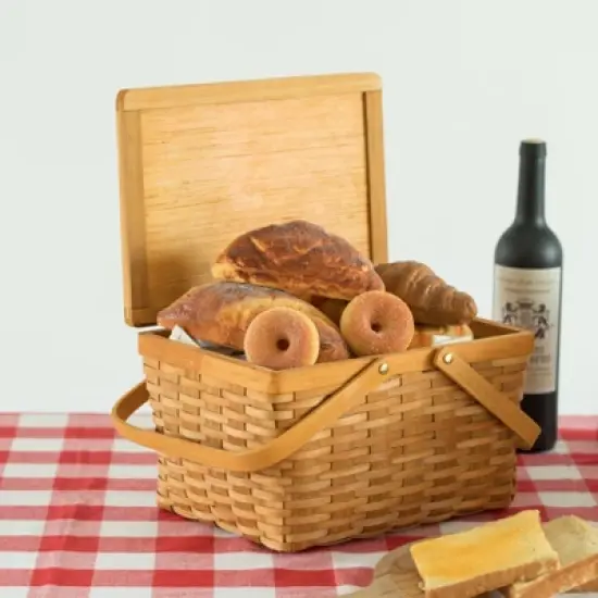 Vintiquewise Woodchip Picnic Storage Basket with Cover and Movable Handles image {2}