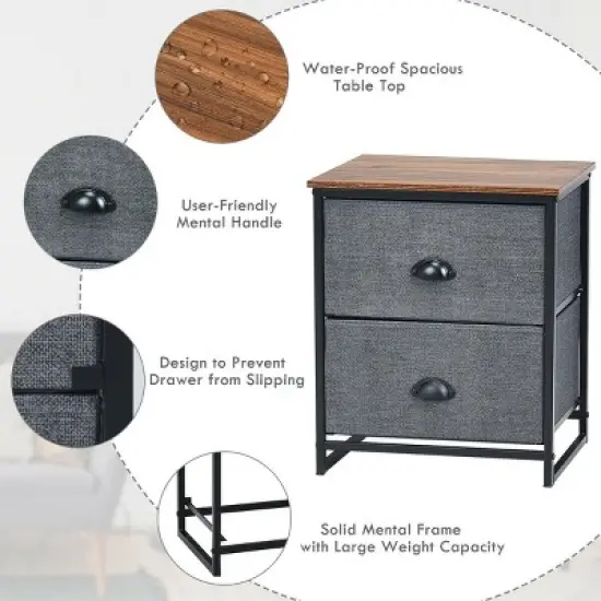 Costway 2 Drawers Nightstand Side Table Storage Unit Display Metal Frame Dorm Room image {7}