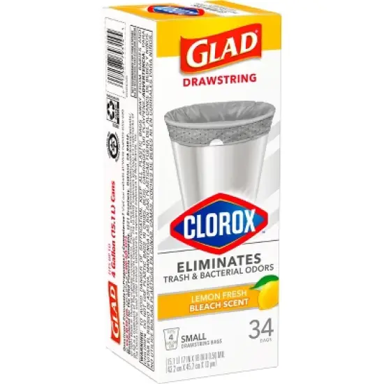 Glad Small Drawstring Trash Bags - Clorox Lemon Fresh - 4 Gallon image {8}