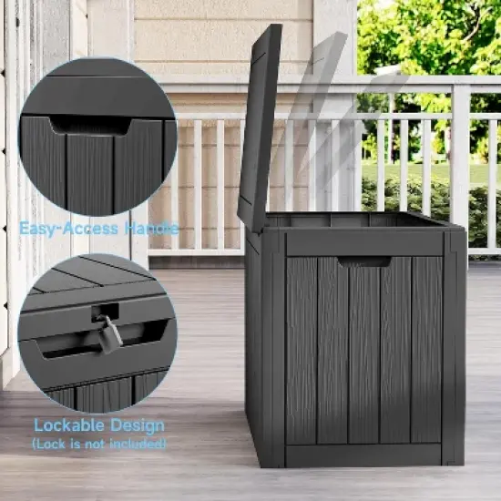 Dolonm 30 Gallon Deck Box, Outdoor Storage Box, with Lockable Lid & Woodgrain Design - All-Weather Resistant,Black image {4}