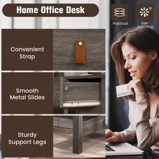 Costway Mid Century Computer Desk Home Office Study Table Laptop Workstation with2 Drawers image {5}