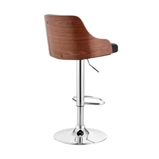Asher Adjustable Counter Height Barstool with Faux Leather Chrome Finish - Armen Living image {3}