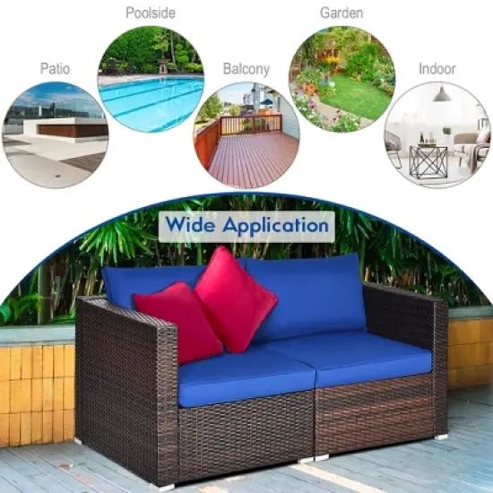Costway 4PCS Patio Rattan Corner Sofa Sectional Furniture SetBlue\Beige\Navy Cushion image {7}