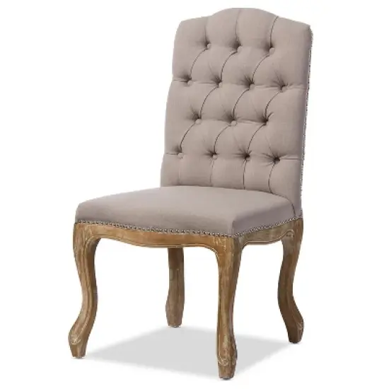 Hudson Weathered Oak Finish and Fabric Button Tufted Upholstered Dining Chair Beige - Baxton Studio: French Country Cottage Style image {5}