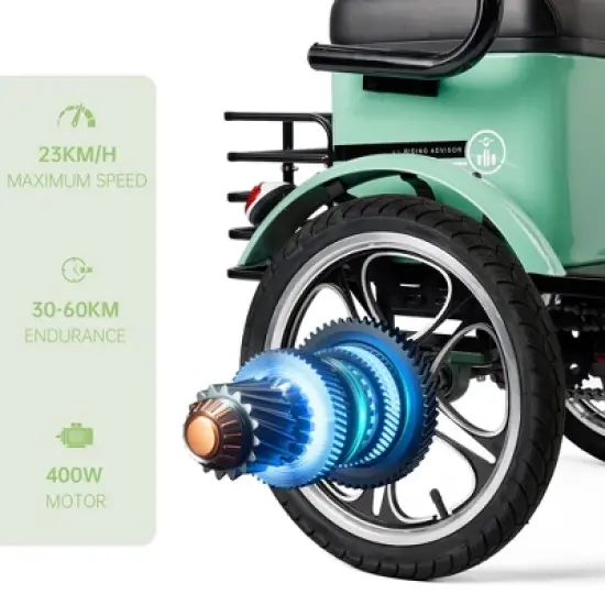 Topteng Electric Trike for Adult, Folding Three-Wheel E-Bike with Rear Seat and Thickened Tire image {6}