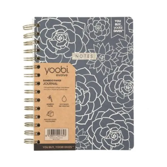 Yoobi Evolve 200pg Ruled Journal 6"x8" Spiral Navy Succulents image {9}