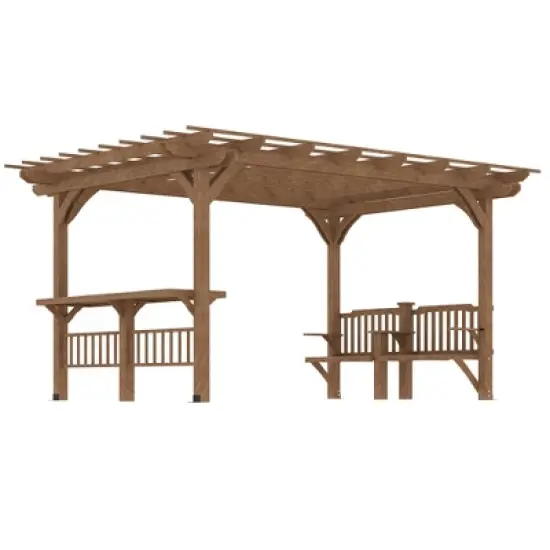 Outsunny 14' x 10' Wooden Pergola, Outdoor Grill Gazebo with Bar Counters and Seating for Garden, Patio, Backyard, Deck image {6}
