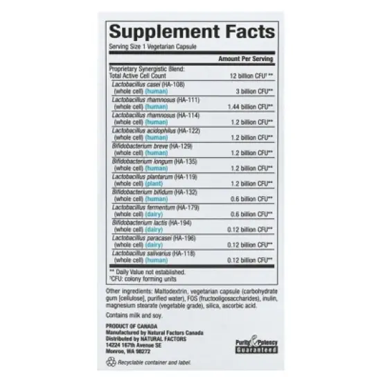 Natural Factors Ultimate Probiotic, 12/12 Formula, 12 Billion, 60 Vegetarian Capsules image {1}