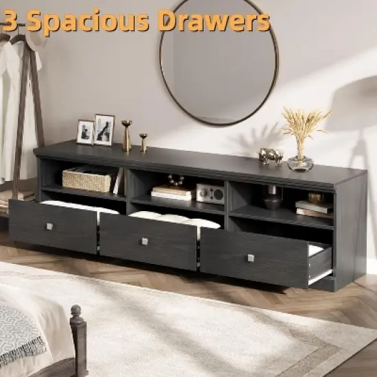70in TV Stand for TVs up to 80", Modern Entertainment Center with Storage Drawer, Shelves, TV Console Media Cabinet for Living Room, Bedroom, Black image {4}