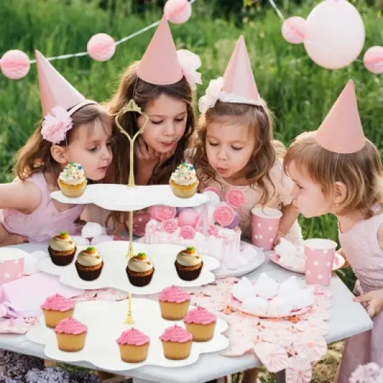 Unique Bargains 3-Layer Dessert Cupcake Stand Flower-shaped with Tiered Serving Tray for Pastries Donuts and Fruits White Glod Tone image {5}