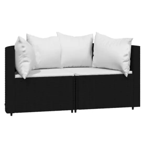vidaXL Patio Corner Sofa Black PE rattan, powder-coated steel, polyester image {10}