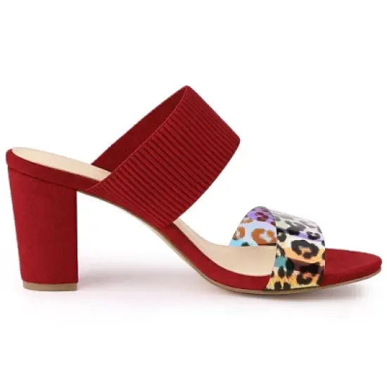 Allegra K Women's Leopard Printed Block Heeled Slide Sandals image {4}