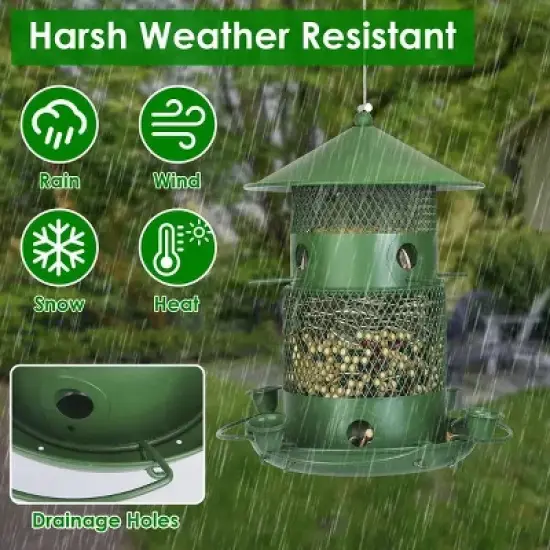 Wild Bird Feeder, Squirrel-Proof Chew-Proof Metal Bird Seed Feeder Outdoor Hanging Bird Feeder With 360&iexcl;&atilde; Circular Perches Water Cups For Yard Garden image {4}