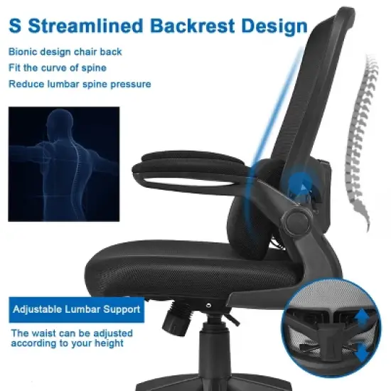 Costway  Mesh Office Chair Adjustable Height&Lumbar Support Flip up Armrest Black image {8}