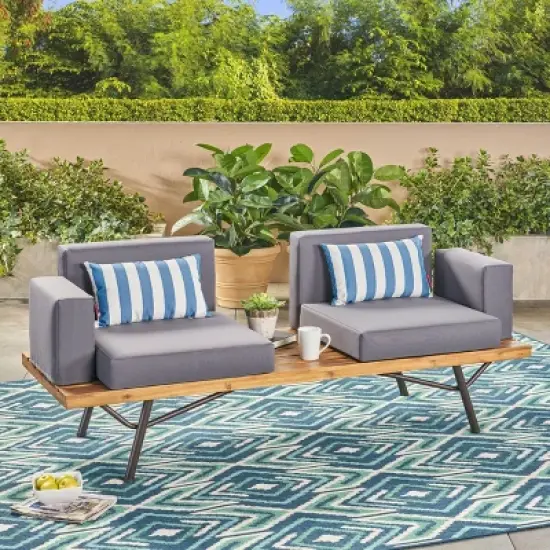 Modern Canago Outdoor Industrial Loveseat with Coffee Sofa-Christopher Knight Home image {10}