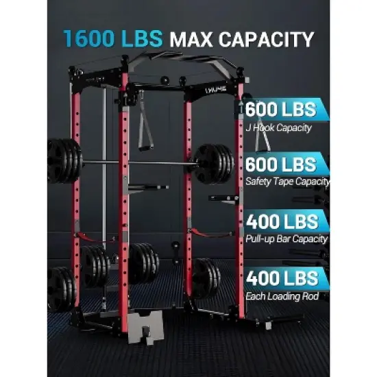 Acekool Power Cage, Multi-Functional Home Gym Squat Rack with Cable System, 1600LB Capacity, Over 20 Attachments, Black image {2}