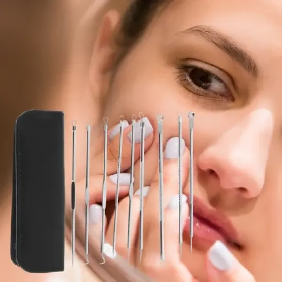 Unique Bargains Professional Stainless Steel Pimple Extractor Tool Kit Silver Tone 1 Set image {3}