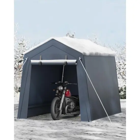 6x6 FT Portable Outdoor Storage Shed with 2 Roll-Up Zipper Doors & Vents,Waterproof PE Tarp,UV-Resistant Carport for Motorcycle,Firewood,Tools image {8}