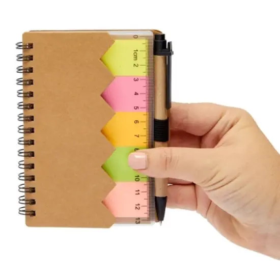 Juvale 6 Pack Small Notepad With Pen and Colored Sticky Index Tabs, Kraft Paper Cover Lined Spiral Notepad (4 x 5.5 In) image {5}