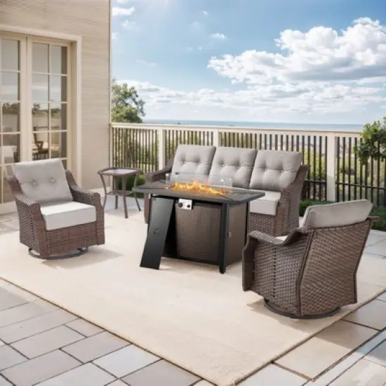 Gymojoy Outdoor Sofa Swivel Chairs Ottoman with Fire Pit Table image {16}