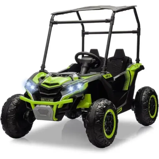 24V Kids Ride On UTV, 2 Seater 4WD Electric Truck with Sun Shade, Remote Control, Led Lights, 4 Shock Absorbers,3 Speeds,Horn image {3}