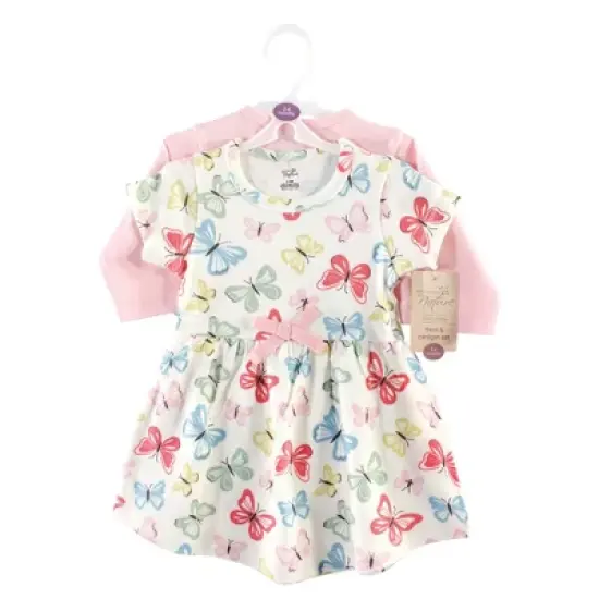 Touched by Nature Baby and Toddler Girl Organic Cotton Dress and Cardigan 2pc Set, Butterflies image {1}