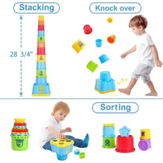 iPlay, iLearn Baby Stacking Toys, Toddler Nesting Stack Cups image {3}