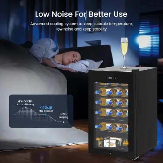 Acekool 24-Bottle Built-In Wine Cooler - Black Metal Frame with Digital Control (40-65&deg;F), Adjustable Shelves image {4}