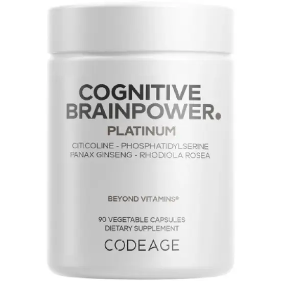 Codeage Cognitive Brainpower Platinum Supplement - Cognizin Citicoline, KSM-66 Ashwagandha, Panax Ginseng, Rhodiola, Phosphatidylserine, 90 Capsules image {12}