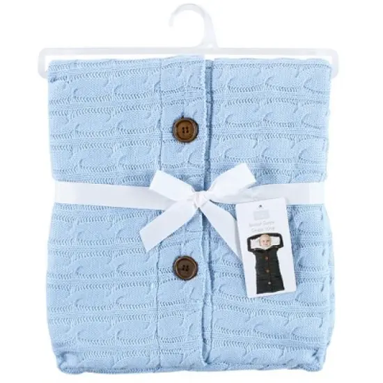 Hudson Baby Infant Boy Faux Shearling Knitted Baby Lounge Stroller Wrap Sack, Light Blue, One Size image {1}