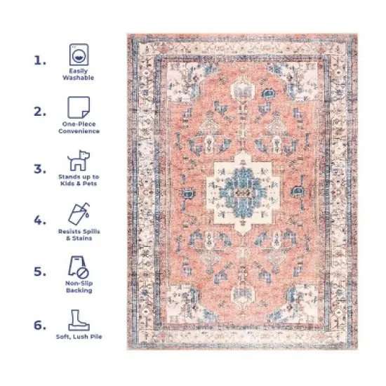 nuLOOM Eleanor Machine Washable Distressed Medallion Area Rug image {11}