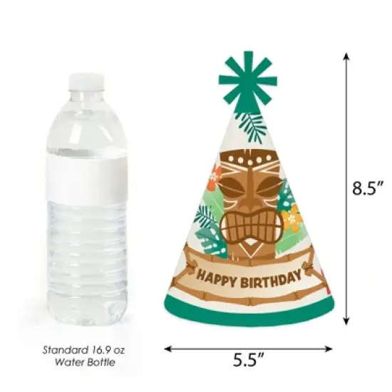 Big Dot of Happiness Tropical Luau - Cone Happy Birthday Party Hats for Kids and Adults - Set of 8 (Standard Size) image {2}